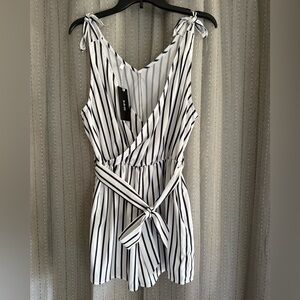Black and White Striped Jumpsuit